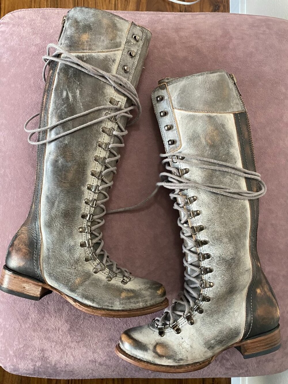 Freebird Raphael Distressed Ice Knee-High Laced Leather Boot - Size 8 - Picture 3 of 10